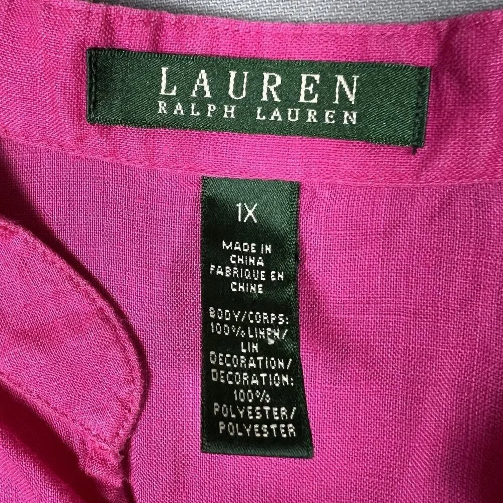 Ralph Lauren LRL 100% LINEN Tunic EMBROIDERED Women's Size 1X Long Sleeve Shirt - Picture 6 of 12